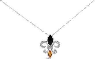 House of Brilliance Silver Marquise Onyx, Citrine, and Diamond Accent Fleur De Lis Pendant Necklace in White at Nordstrom