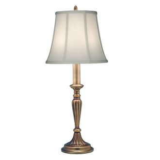 Loops Table Lamp Tall Slim Stem Ivory Shadow Shade Antique Brass LED E27 60W in Metallics