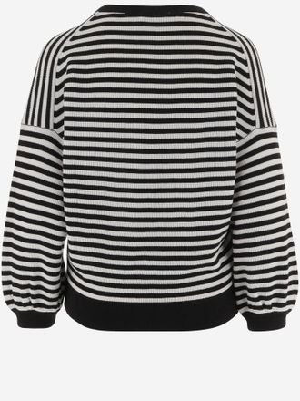 Bruno Manetti Womens Knit Top Cotton Striped Black Sweater
