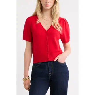 Treasure & Bond Wool & Cashmere Short Sleeve Cardigan in Red Salsa at Nordstrom, Size Xx-Large