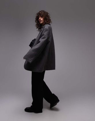 Topshop Cappotto stile blazer effetto lana spazzolata grigio