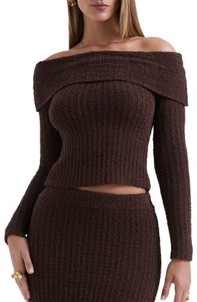 House of CB Saffron Rib Off the Shoulder Crop Sweater in Chocolate Brown at Nordstrom, Size X-Small