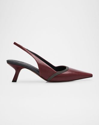 Brunello Cucinelli Leather Monili Slingback Pumps
