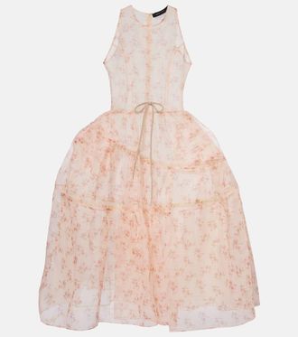 Simone Rocha Abito midi in organza con stampa floreale