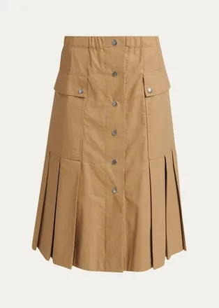 Moncler Cotton-Blend Pleated A-Line Midi Skirt