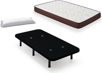 HOGAR 24 Cama Completa - Colch&oacute;n Viscobrown Doble Capa Viscosoft, Altura 15 Cm + Base Tapizada Negra Con Patas De 32 Cm + Almohada De Fibra, 90x190 Cm