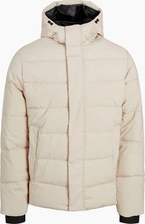 Jack & Jones Mens Solid Patterned Hooded Ribbed Cuff Puffer Jacket - Cream - Size: 40/Regular