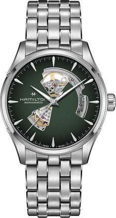 Hamilton Jazzmaster Open Heart Automatic Bracelet Watch, 42mm in Green at Nordstrom