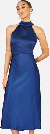 Yumi Satin Halter Neck Midi Dress in Navy at Nordstrom, Size 10