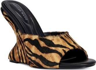 Azalea Wang Vasa Genuine Calf Hair Wedge Sandal in Orange Multi at Nordstrom, Size 11
