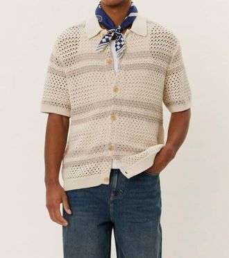 Les Deux Gianni Short Sleeve Knit Shirt In Beige