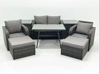 Fimous Outdoor Garden Furniture Set with Reclining Chair 2 Big Footstool 2 Side Tables in Dark Grey