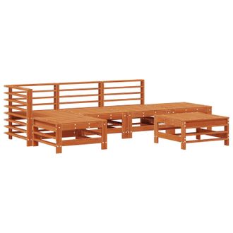 vidaXL Conjunto De Sof&aacute;s De Jard&iacute;n 5 Pcs Marr&oacute;n Cera Pino Macizo Vidaxl