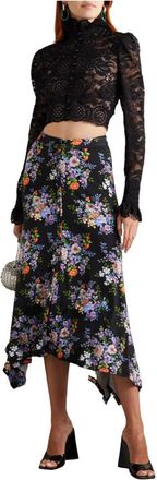 Paco Rabanne Black Floral Asymmetric Hem Skirt Size XS