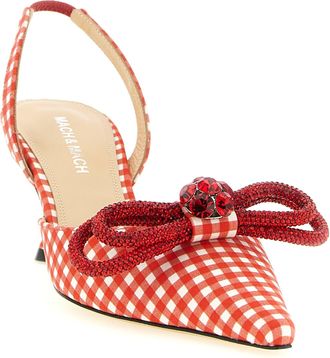 Mach & Mach Womens Crystal-Bow Vichy Slingback Pump Red Fabric
