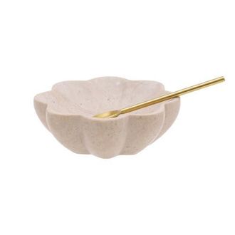 Foreside Home And Garden Abigail Scallop Marble Bowl & Spoon Set of 2 in Beige at Nordstrom