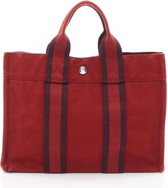 Herm&egrave;s Red Color Canvas Toile H Tote Bag (Pre-Owned)