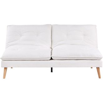 Beliani Divano letto a 3 posti Rivestimento in tessuto Senza braccioli Meccanismo letto Click-Clack Gambe in legno Trapuntato Bianco Yila