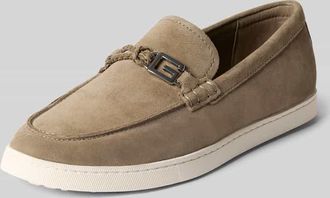 Guess Loafers aus Leder mit Riegel in Flecht-Optik Modell HEAWS in Taupe, Gr&ouml;&szlig;e 40