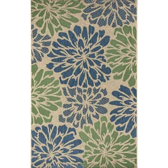 Jonathan Y Designs Zinnia Modern Floral Textured Weave Indoor/Outdoor Area Rug in Navy/green at Nordstrom, Size 3Ft 0In X 3Ft 0In
