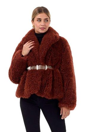 Gorski Genuine Shearling Jacket with Detachable Belt in Caramel at Nordstrom, Size Medium