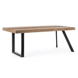 Konte Design Mesa de madera de mango y patas de acero negro, 200&times;100