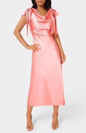 Bebe Shoulder Tie Satin Midi Dress in Coral at Nordstrom Rack, Size X-Small