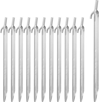 Relaxdays Relaxdays Piquetas De Camping, Suelos Duros, Acero Galvanizado, Ganchos & Cabezales, 30 Cm, 12 Uds., Plateado