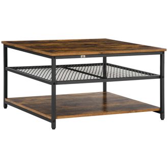 HOMCOM Industrial Coffee Table - Cocktail Table W/ Storage Shelves - Rustic Brown | TJ Hughes