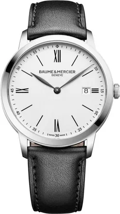 Baume & Mercier Classima Leather Strap Watch, 40mm in Silver at Nordstrom