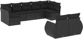 vidaXL Set De Sof&aacute;s De Jard&iacute;n 8 Piezas Y Cojines Rat&aacute;n Sint&eacute;tico Negro Vidaxl