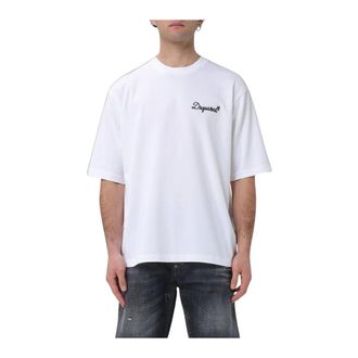 Dsquared2 Logo Geborduurd T-shirt met Ronde Hals - Heren - Tops - Wit - Maat: XL Katoen