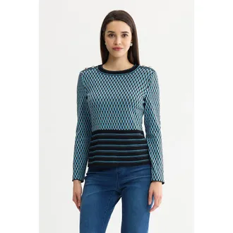 Ming Wang Diamond Pattern Soft Ribbed Knit Top in Tranquil Blue at Nordstrom, Size X-Small