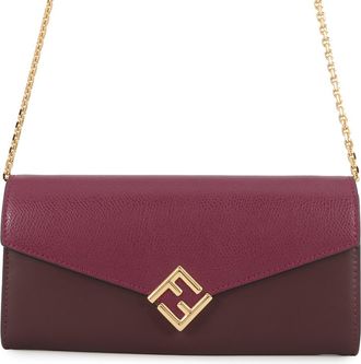 Fendi Bordeaux Purple Leather Chain/Shoulder Wallet (Pre-Owned)