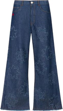 Marni Chambray Jeans met gerafeld zonnemotief - Heren - Loose Fit Jeans - Blauw - W34 - Katoen - Jeans