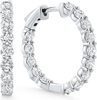 Pompeii3 3Ct Diamond Lab Grown Inside Outside Hoops 14k Gold Eearrings 1 Tall