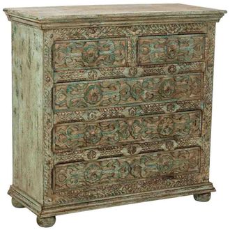 Wanderlust Deco C&oacute;moda de madera artesanal con 5 cajones azul 100x43x95h cm