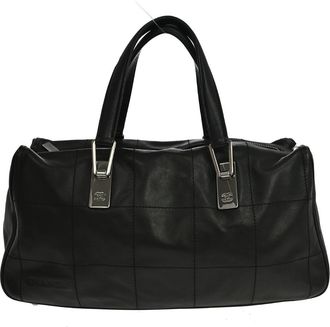 Chanel Square Stitch Cc Boston Quilted Leather Black Leather Handbag (Pre-Owned)
