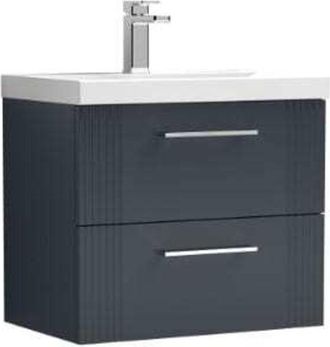 Nuie Nuie - Deco Satin Soft Black 600mm Wall Hung 2 Drawer Vanity Unit and Minimalist Ceramic Basin - DPF1493B