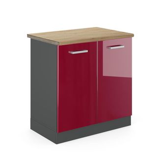 Vicco Armario Bajo Para Fregadero R-line, Rojo Burdeos Alto Brillo, 80 Cm, Et Roble Vicco