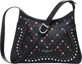 Desigual Zwarte Dames Handtas met Studs - Dames - Schoudertassen - Zwart - ONE Size - Tassen