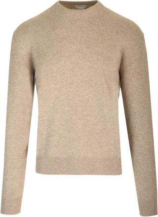 Bottega Veneta Truien & Vesten, Heren, Beige, M, Leer, Cashmere Trui met Ronde Hals