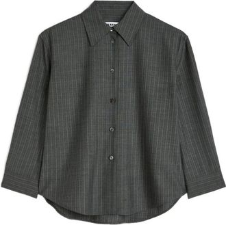 Jil Sander Overhemden, Dames, Grijs, L, Wol, Wol Pinstripe Shirt
