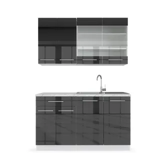 Vicco Cocina Para Solteros Fame-line, Antracita Brillo Intenso/blanco, 140 Cm, Et M&aacute;rmol