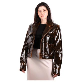 Sportmax Bruine Glanzende Macro Jas - Dames - Zomerjassen - Bruin - 2XS - Jassen