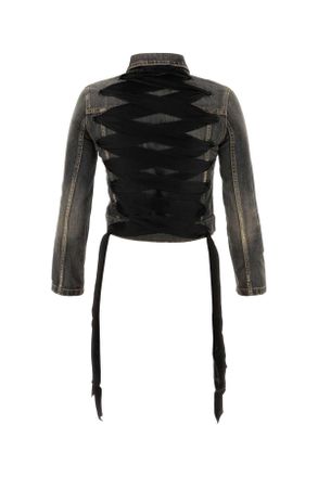 Balenciaga Womens Black Denim Jacket Dark Grey Exterior: Cotton Giubbini