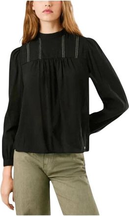 Pepe Jeans London Stijlvolle Zwarte Blouse met Hoge Hals - Dames - Blouses - Zwart - S - Overhemden