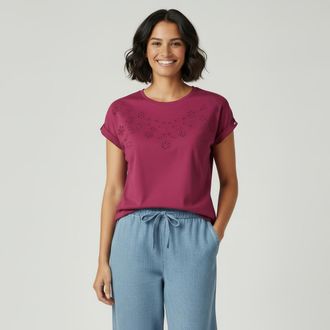 Kangaroos T-Shirt KANGAROOS, Damen, Gr. 32/34, fuchsia, Single Jersey, Obermaterial: 50% Baumwolle, 50% Modal, figurumspielend h&uuml;ftlang, Rundhals, angeschnitten