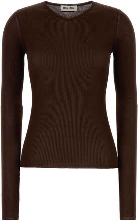Miu Miu Brown Knitted V Neck Sweater