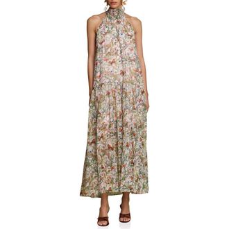 Avec Les Filles Floral Sleeveless Halter Dress in Pink/Cheetah Multi at Nordstrom Rack, Size X-Large
